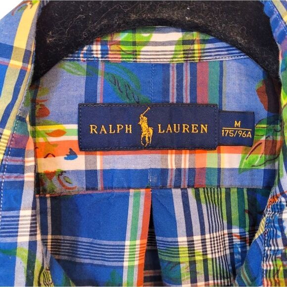 Ralph Lauren Blue Plaid Floral Button Down Shirt Size M - Picture 3 of 6